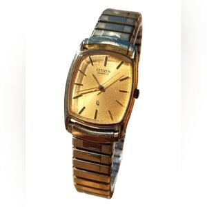 Vintage Citizen CQ Men's Unisex Gold Tone Tank Style Dress Watch